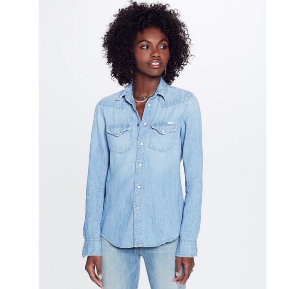 MOTHER DENIM CATCH MY DRIFT DISTRESSED SHIRT SIZE MEDIUM NWOTS! - Picture 1 of 17